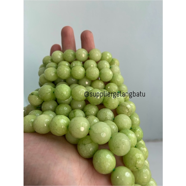 GREEN LIME AGATE FACETED BEADS 14mm cutting kuning hijau gelang kalung