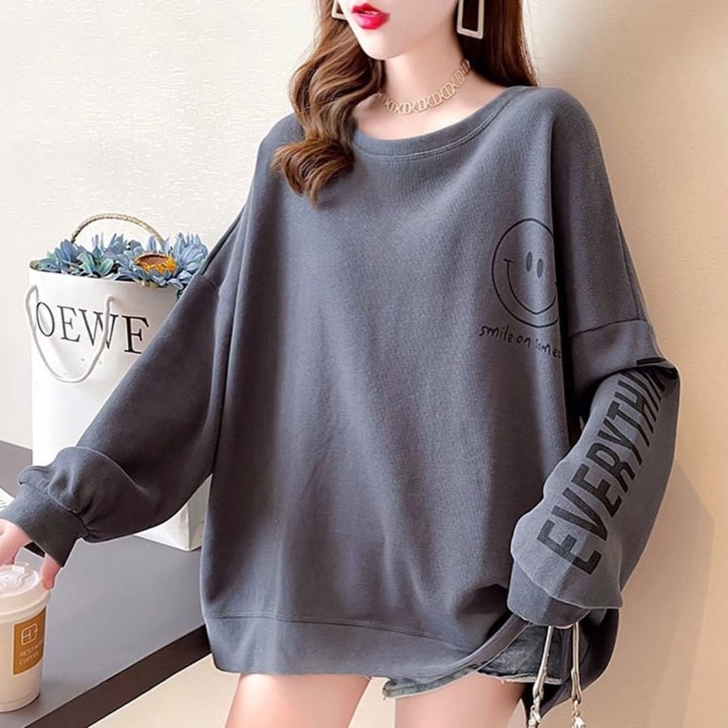 CREWNECK SWEATER WANITA - EVERYTHING EMOJI SWEATER OVERSIZE WANITA