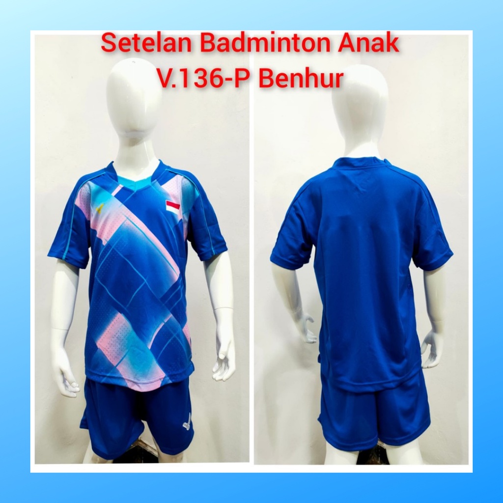 Kaos badminton anak laki-laki jersey bulutangkis baju celana setelan jersy perempuan stelan t-shirt outfit seragam kostum olahraga casual suit pakaian jarsey oblong apparel olimpiade sports jersi bulu tangkis ST.V136 benhur polos