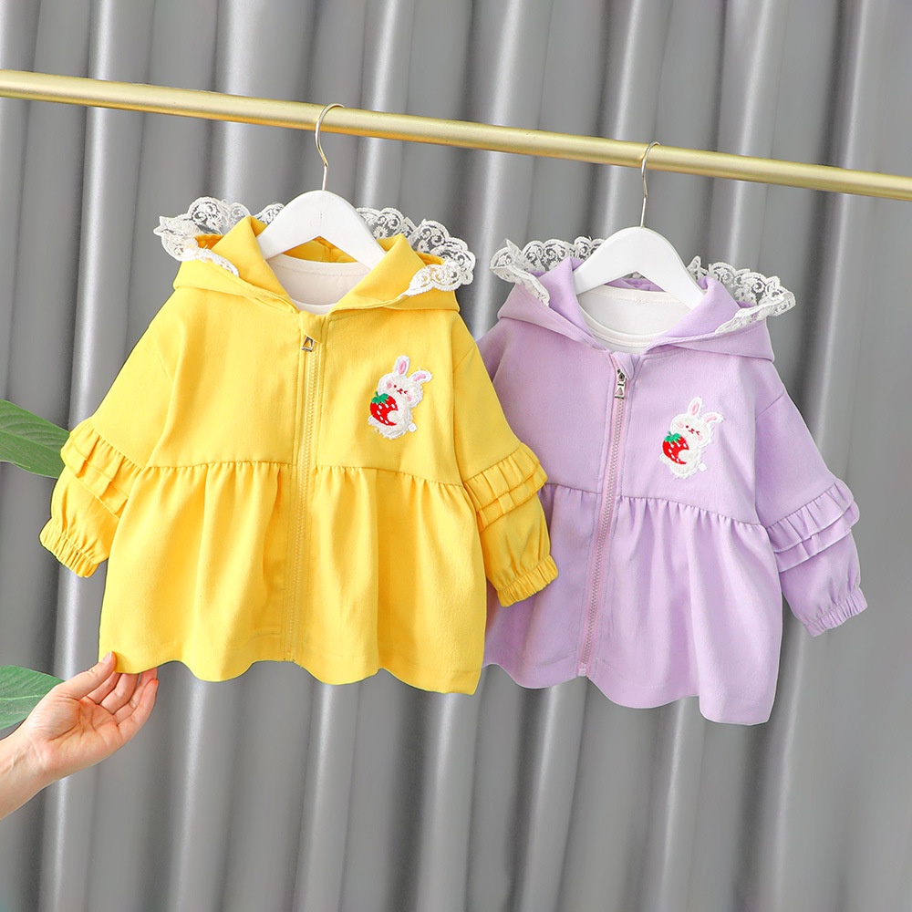 NEW Jaket anak motif telinga kelinci dengan renda putih