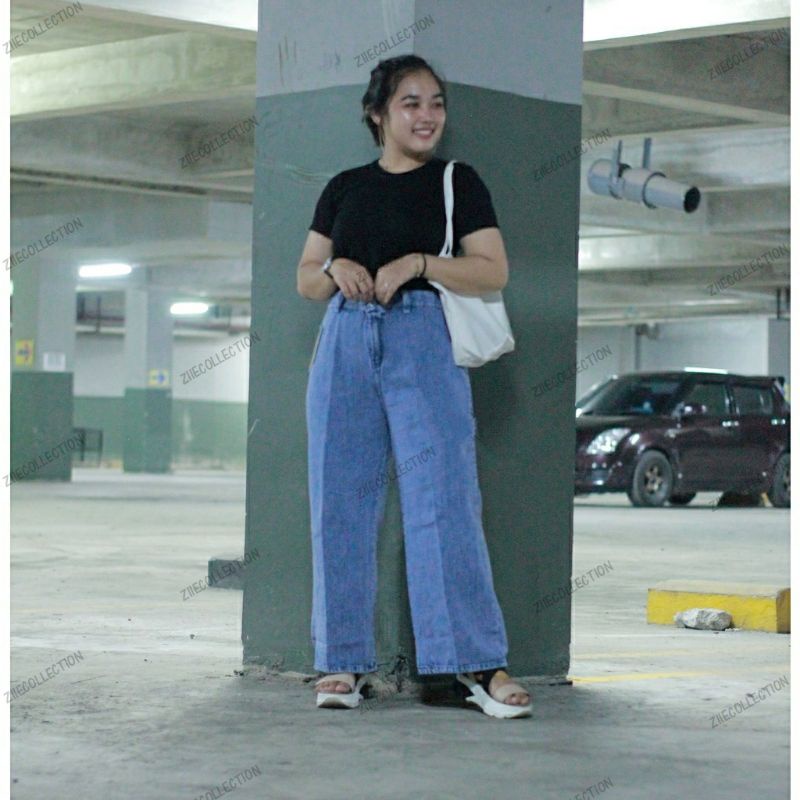 Kulot Jumbo Highwaist Jean Wanita Loose Snow Jumbo Big Size 31-38