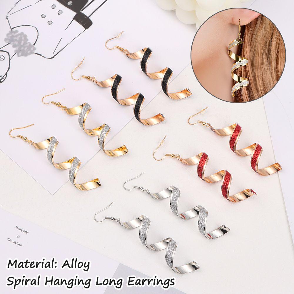 Lily 1pasang Spiral Gantung Anting Panjang Hadiah Aksesoris Pesta Perhiasan Telinga Menjuntai Drop Earrings Frosted Geometris Twist