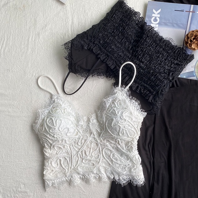 Nicebra Bra BH Tanktop Crop Korean Lace Vintage Wanita Motif Bunga Retro Gaya Korea 1107