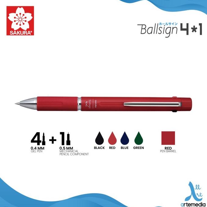 

Pulpen Warna Sakura Ballsign Multi Function Gel Pen Bolpen Pensil - RED