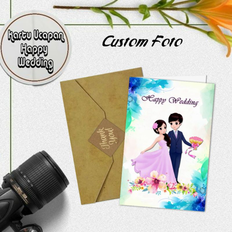 Kartu Ucapan Happy Wedding Custom Foto
