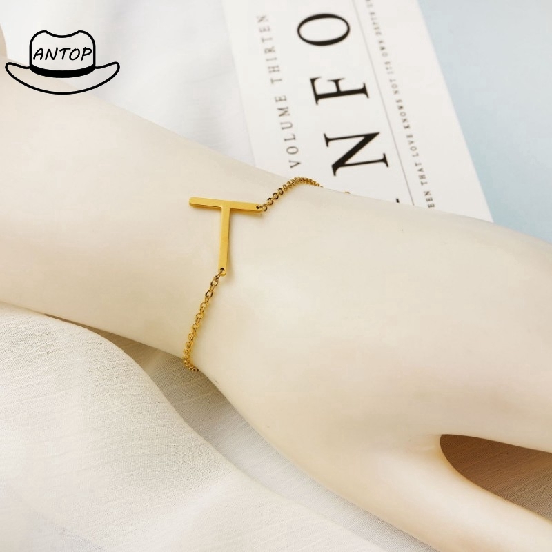 Antop！100% Gelang Titanium Letter Bracelet Rantai Model Vintage Dengan 26 Huruf Untuk Gelang