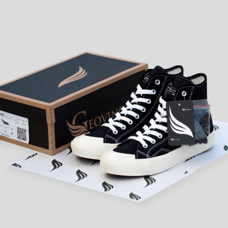 Q@L // Sepatu Geovinco Glory High Hitam Putih Sneakers Original Unisex Vulcanize Berkualitas Sekolah