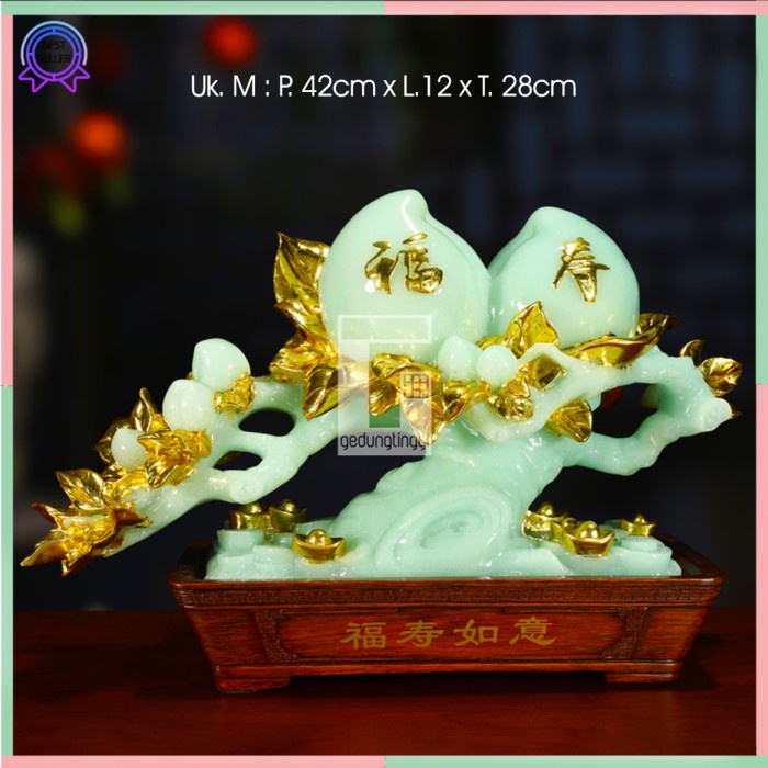 Pajangan Patung Hiasan Kado Hadiah Buah Bunga Persik Peach Batu Giok Blossom Pohon Tree Tanaman Bambu Rejeki Rezeki Hoki Benda Fengshui Fengsui Feng Shui Rejeki Rezeki Keberuntungan Uang Emas Mas Gold Resin Cina Rupang Tasbih Buddha Budha Statue Necklace