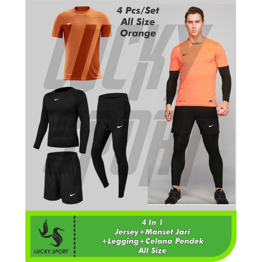 Paket 4 in 1 Baju Celana running Sepak bola jersey Legging pjg manset Panjang Banyak warna Mantap