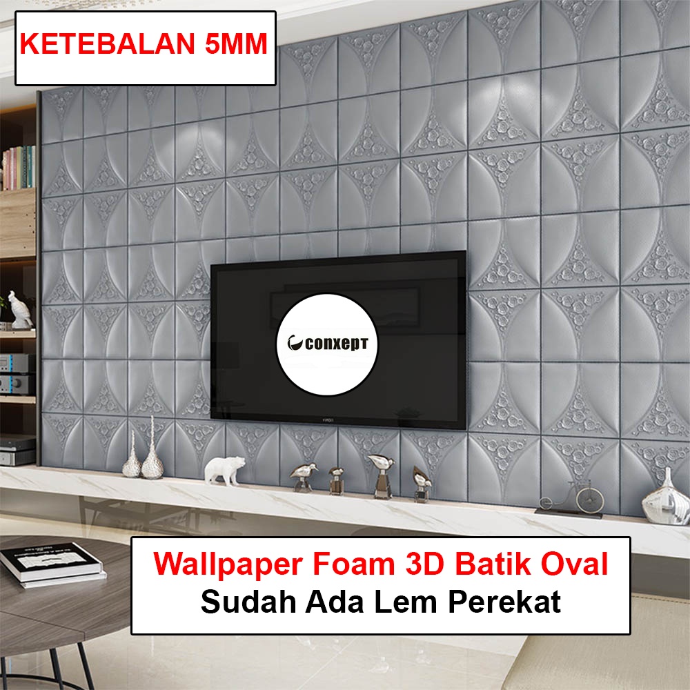 TT Wall paper Foam 3D Bata Motif Batik Oval WallPaper Sticker Premium