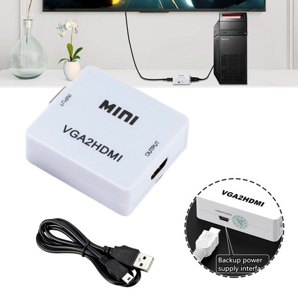 Mini VGA Ke HDMI Converter dengan Audio VGA2HDMI Audio Adapter Konektor untuk Komputer Proyektor PC Laptop HDTV