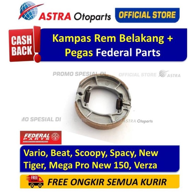 Kampas Rem Belakang + Pegas Federal Parts NEW TIGER, VERZA, VARIO,DLL ASTR4OTO Berkualitas