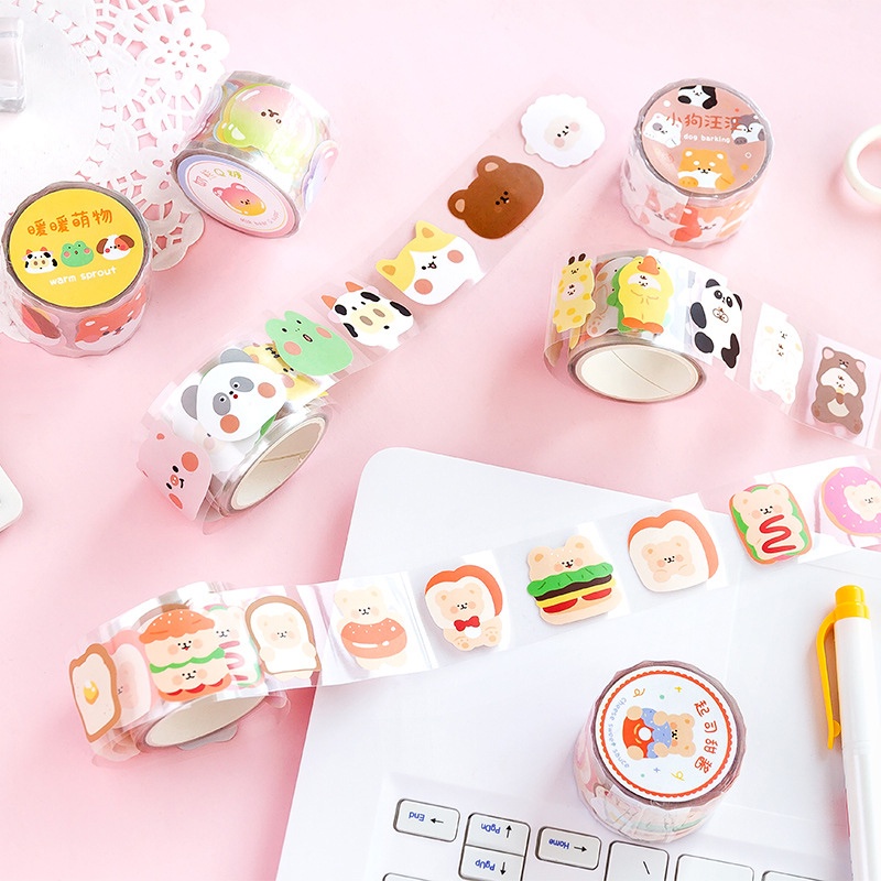 Cute Cartoon Animals Roll Deco Stickers - Sticker Dekorasi Buku Diary