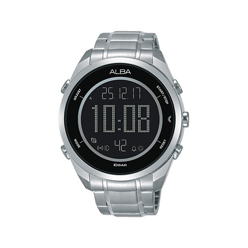 Alba Men A5A005 Sports Digital | Jam Tangan Pria A5A005X1 Silver Steel