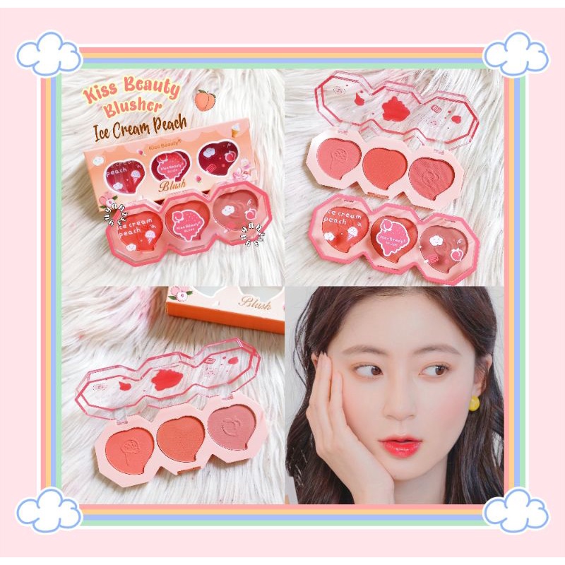 PROMO!!!BLUSH ON/BLUSHER 3 WARNA ICE CREAM PEACH KISS BEAUTY 83119/772B