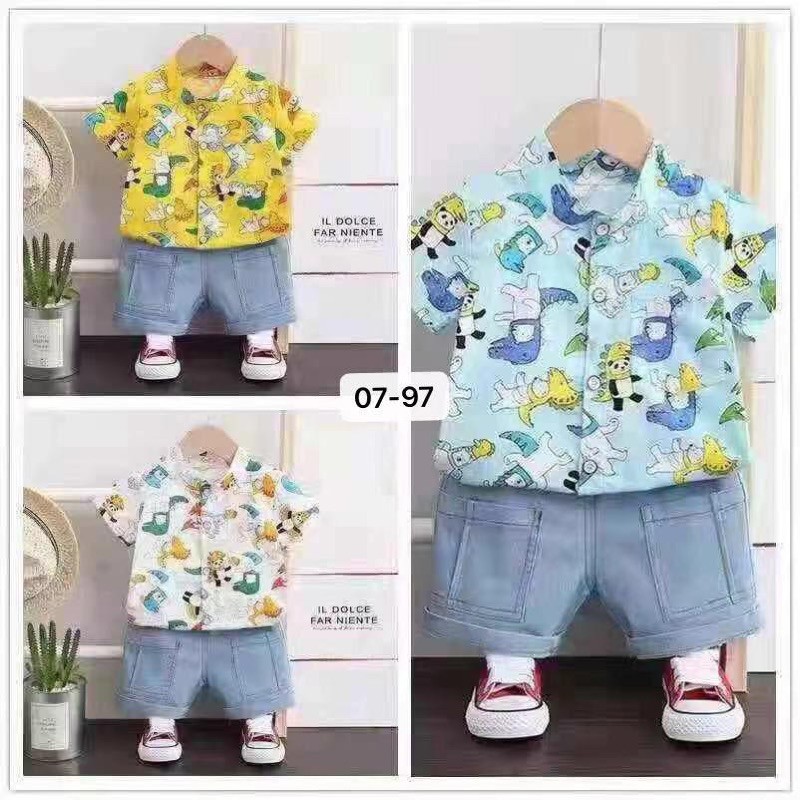 Baju anak kualitas tinggi motif mobil + 1 celana 2 set cocok untuk anak usia 0-5 tahun