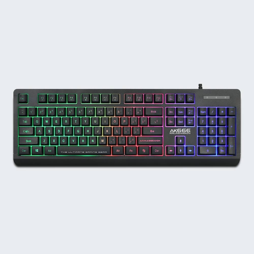 Armaggeddon AK666 Kalashnikov Keyboard Gaming Anti Ghosting Spill Proof Multicolour LED Backlight Membrane Silent Keyboard