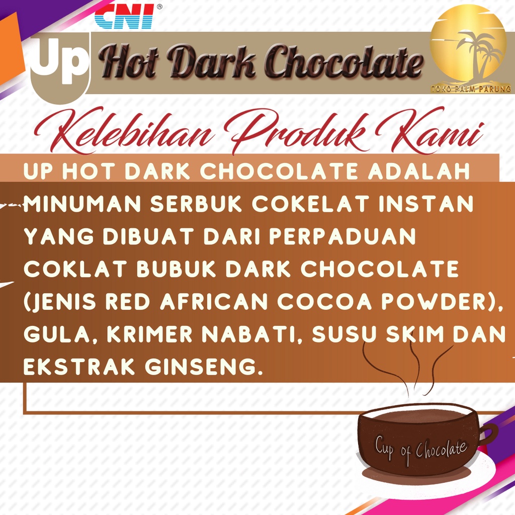 CNI UP Hot Dark Chocolate Minuman Coklat Sehat Nikmat Stamina Terjaga Selalu 15 Sachet X 25gr