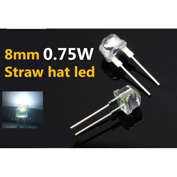 Lampu Led 8mm bead Straw Hat 0.75w White Super Bright