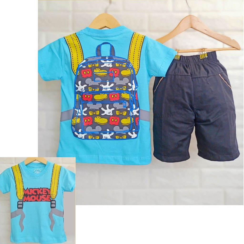 BAJU ANAK LAKI RANSEL KPD CELANA PENDEK KATUN 1 TAHUN - 7 TAHUN MIKI SETELAN ANAK LAKI-2