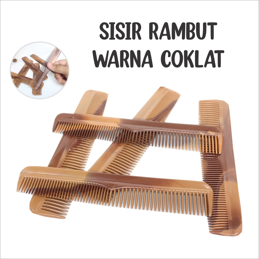 12 pcs (1 lusin) Sisir Rambut Pria Saku Warna Coklat