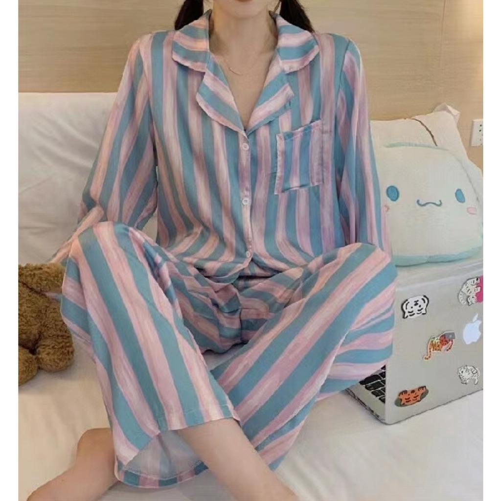 SETELAN BAJU TIDUR PIYAMA IMPORT WANITA KOREA LENGAN PANJANG CELANA PANJANG