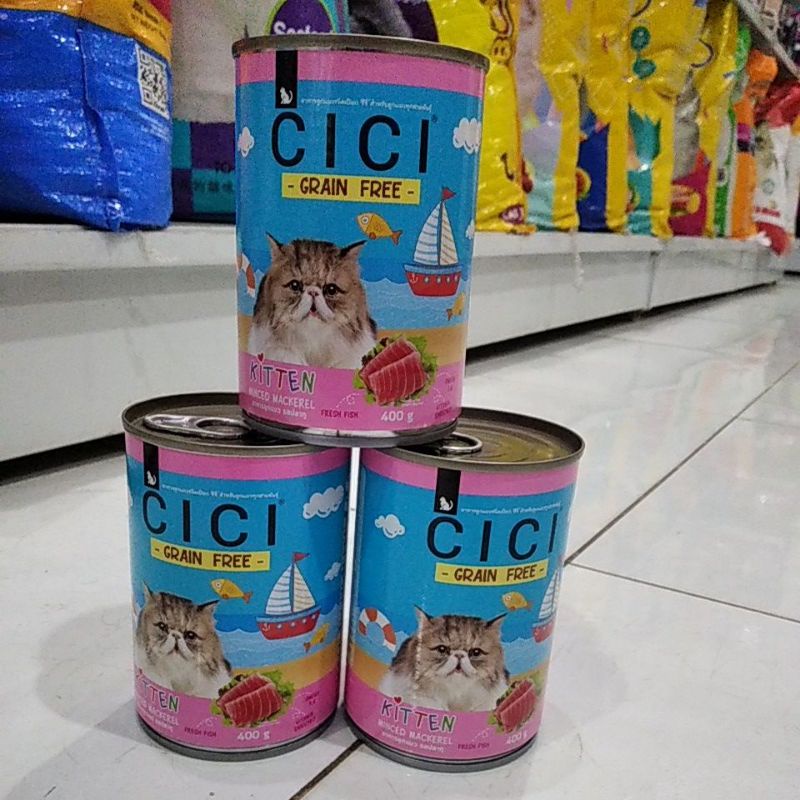 makanan kucing cici kitten kaleng rasa macarel 400 g