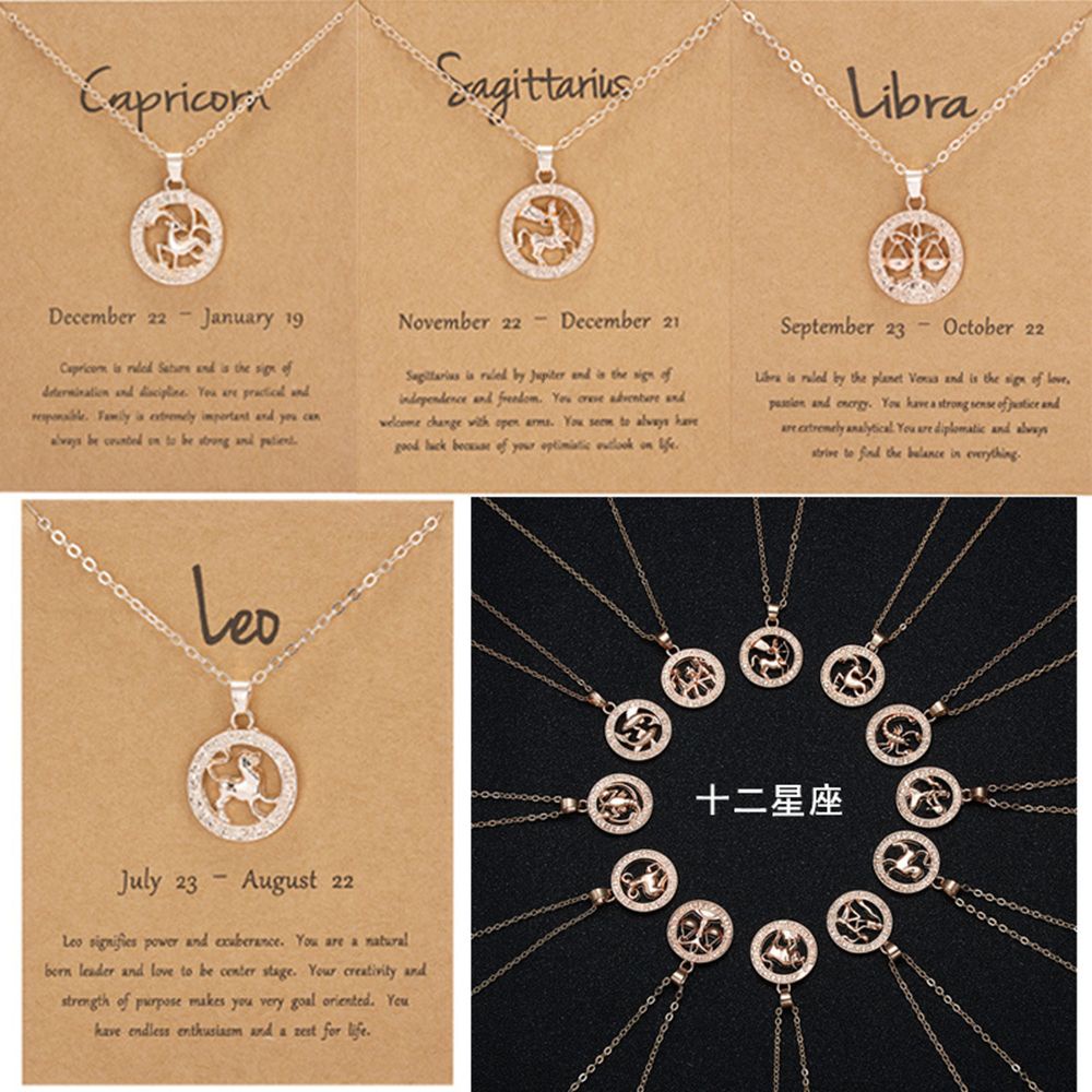 Kalung Choker Liontin 12 Rasi Bintang Zodiak Taurus Libra Aquarius Leo Scorpio Warna Emas Gaya Vintage Untuk Wanita