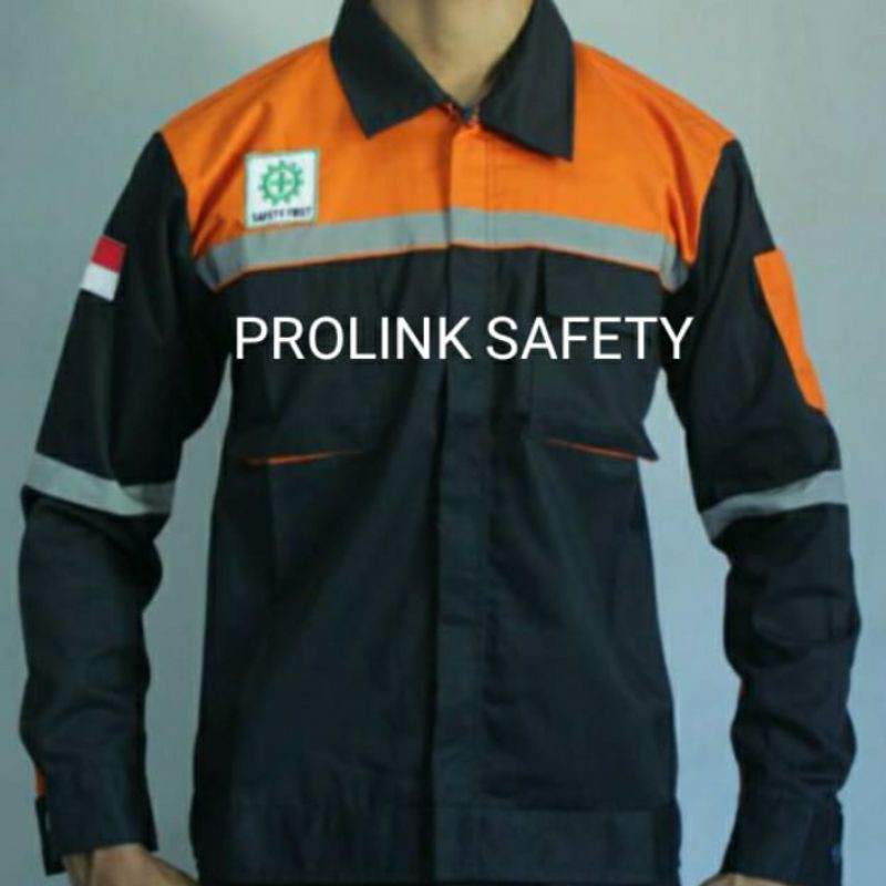 SERAGAM BAJU SAFETY DONGKER ORANYE BARU RESLETING LOGO K3 BENDERA