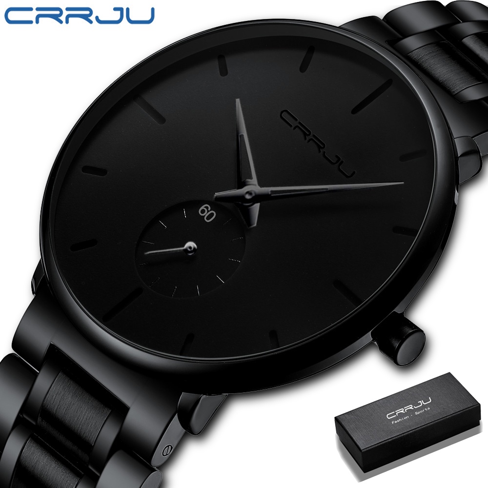 CRRJU Jam Tangan Analog Pria Stainless Steel Original Kuarsa Bisnis Fashion Mewah Watch Jam tangan unisex, jam tangan anak laki-laki dan perempuan