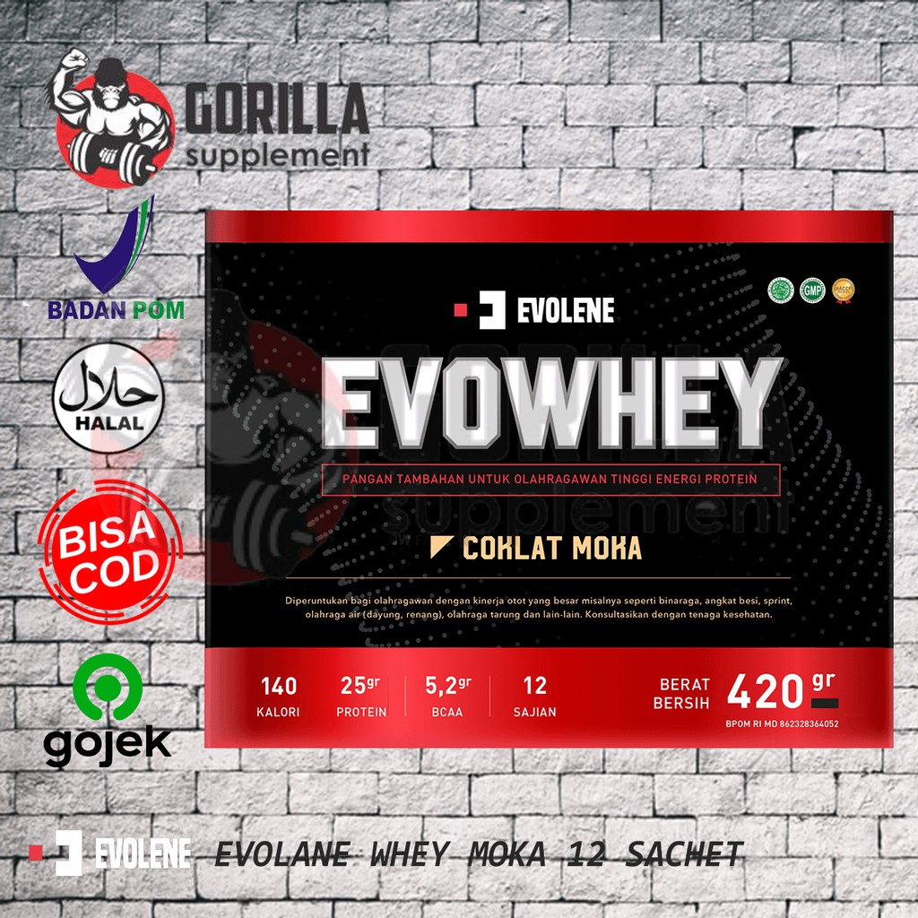 Evolene Evowhey Coklat Moka 12 Sachet 420 Gram Evo Whey Protein STRAWBERRY VANILLA