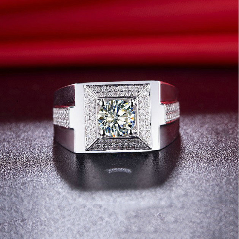 Cincin Berlian Platinum Pria Wanita Fashion Perhiasan Kristal Zirkon Kawin Perak Rings