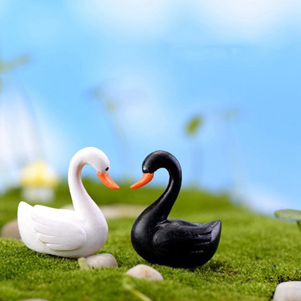 Agustina Hitam Putih Swan Miniatur Desktop Rumah Lanskap Mikro Mini DIY Peri Taman Kekasih Burung Ornamen