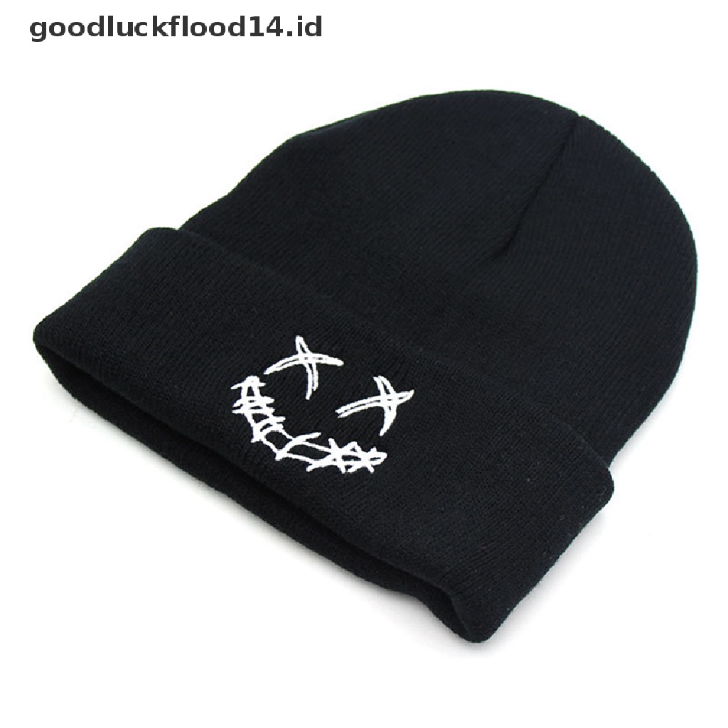 Topi Beanie Rajut Motif Bordir Smiley Face Gaya Hip Hop Untuk Pria Dan Wanita