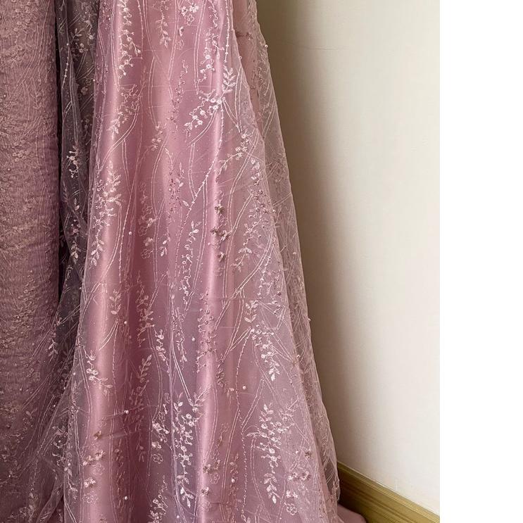 ❃ Bahan Kain Kebaya Brokat Brukat Tile Mutiara Mahogany Warna Hijau Sage Green ➭