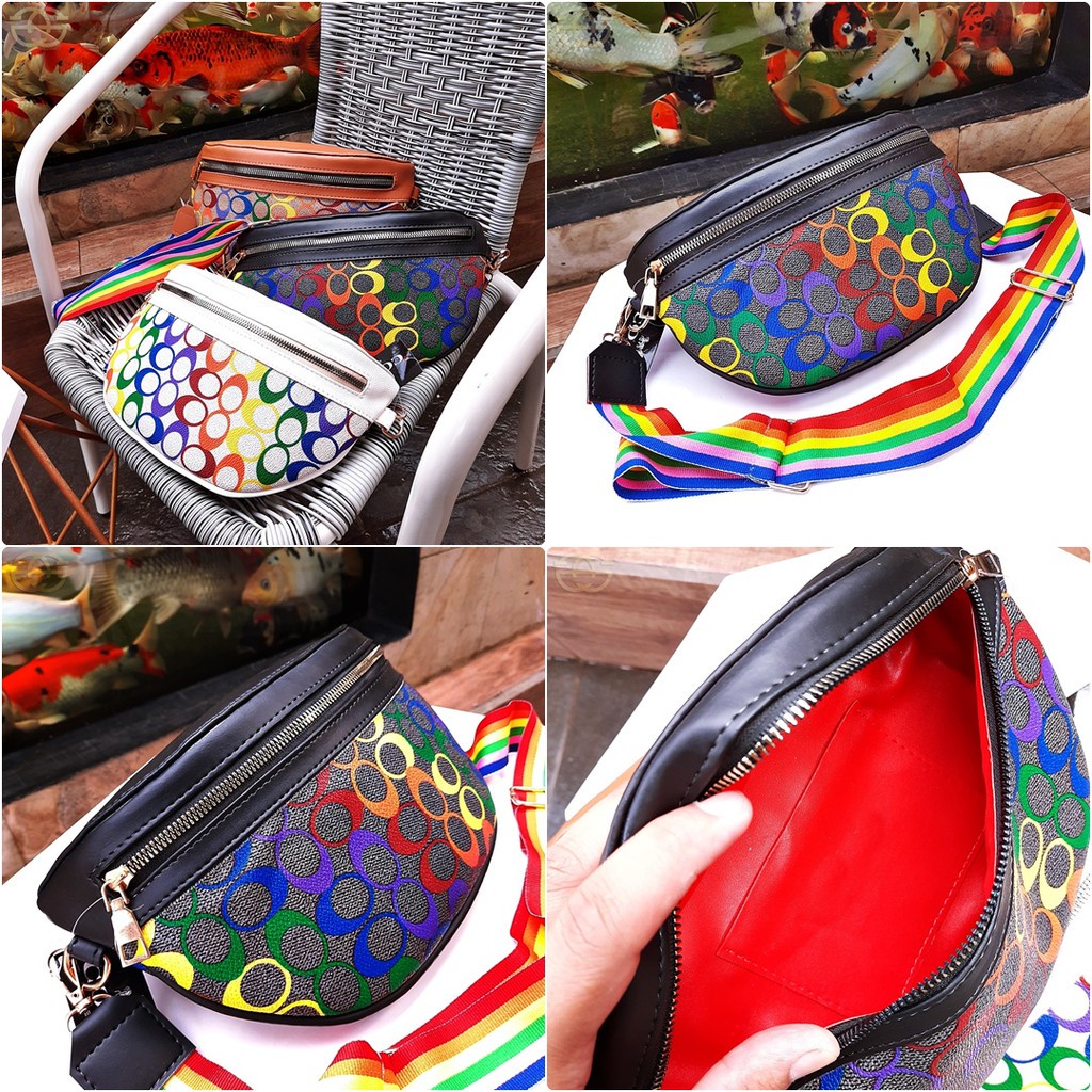 Kekinian Fashion Rainbow x6577 Waistbag Tas Wanita Selempang Murah Grosir free sarung / cover bag THR