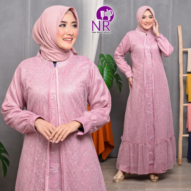 (Kode TDR02) Gamis Tile Rompi / Gamis Brukat Muslim / Gamis Rompi Tile Dot / Gamis Pesta Seragaman /