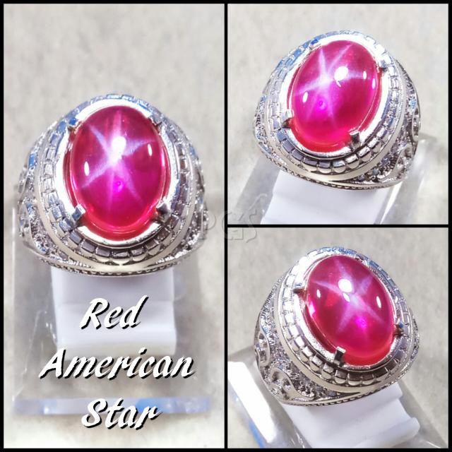 CINCIN BATU AKIK PERMATA AMERICAN STAR RED 6 STAR MEWAH BERKELAS MEDIUM SIZE