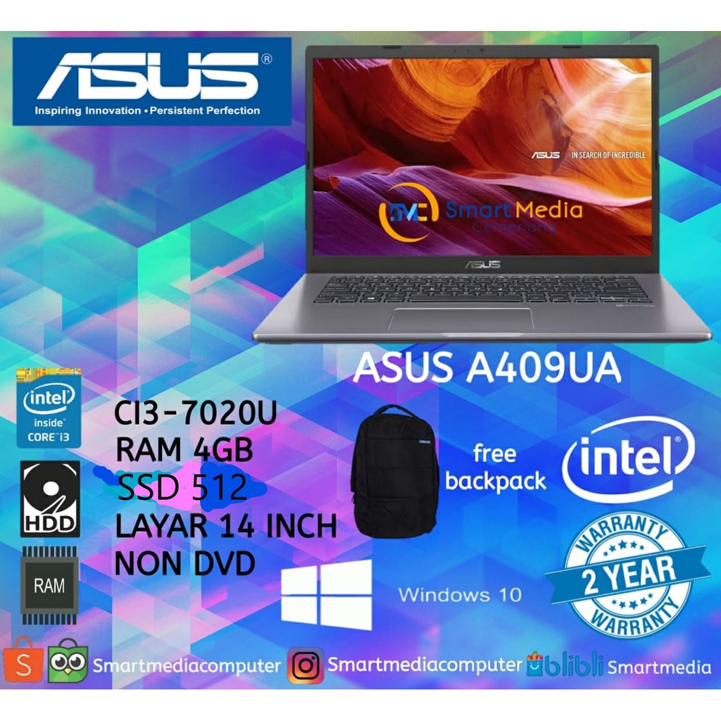 Laptop ASUS A409UA - BV352T GREY (Ci3-7020U/4GB/512GB/14"/Win10)