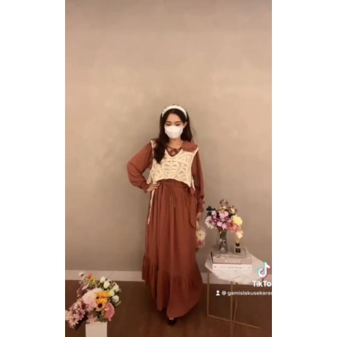 dress Yuna 2159 rompi leher kerut