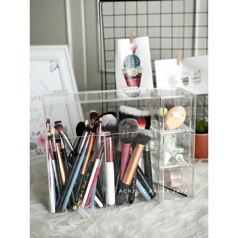 

Acrylic Brush Holder + 3 Drawers / tempat kuas make up