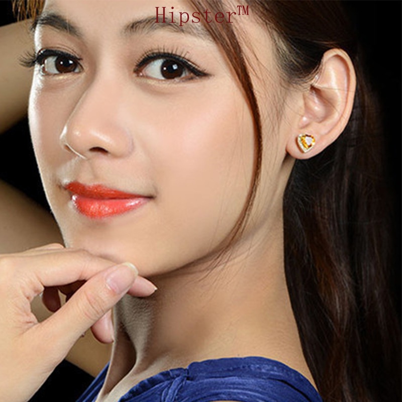 Hot Sale New Fashion Heart-Shaped Citrine Diamond Earrings