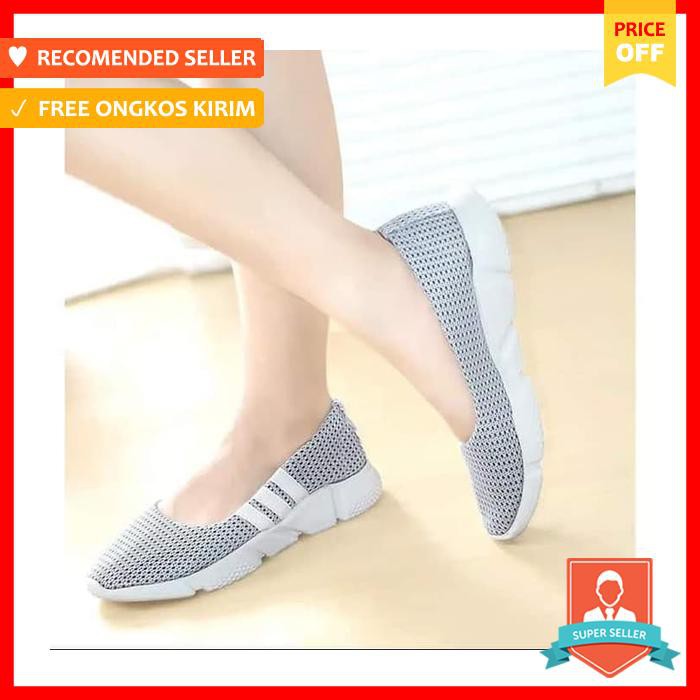 Hd Sepatu Wanita Slip On Warna Biru Abu Krem Biru, 36