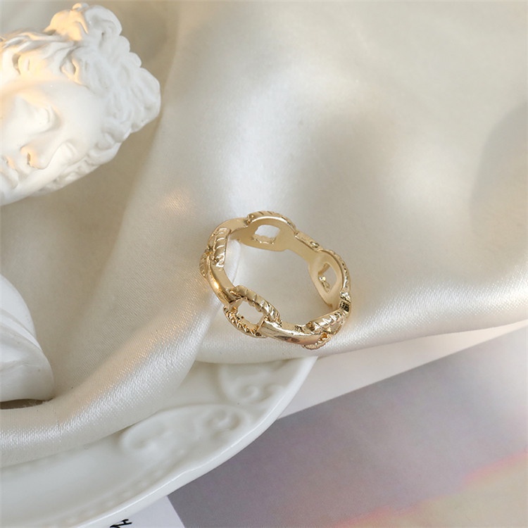 Statement Chain Metal Finger Ring for Women Gold Color Adjustable Opening Ring Copper Jewelry