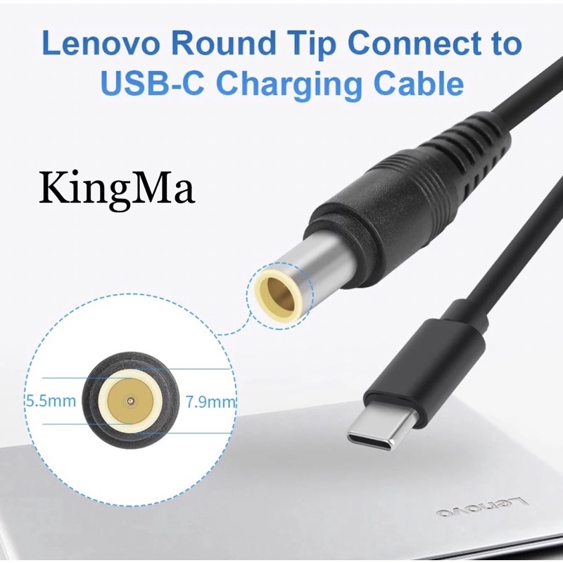 KingMa Kabel Charger USB Type C for Laptop NoteBook Lenovo 7909 Round Tip DC 7.9*5.5mm Connect to US