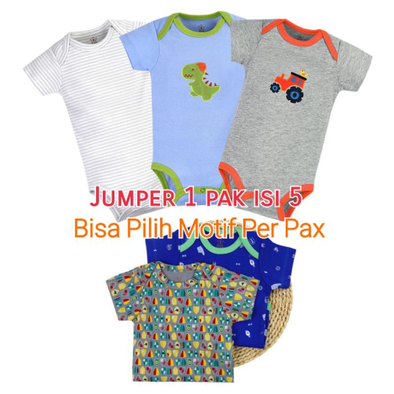 Jumper bayi lengan pendek 5 in 1 KODE J / jumper bayi/ kaos bayi 5 in 1/ sleepsuit bayi Jumper bayi