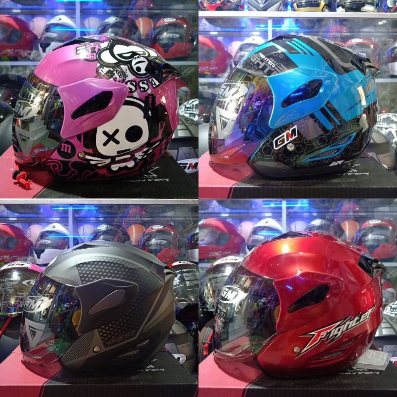 Helm GM motif keren kaca pelangi/hitam/putih