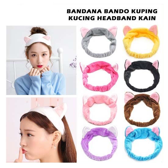 Bandana Bando Korea Import Headband Kain Karet Motif Kuping Kucing Telinga Kelinci Kepala Rambut