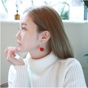 Anting Korea Fashion Import Hoops Simple Pompom