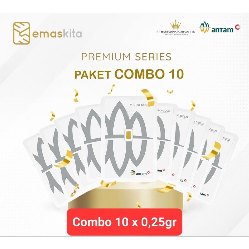 Paket Combo 0,25gr x 10 keping LM Antam Micro Gold Emas Kita Hartadinata HA Mas Mini Logam Mulia 999